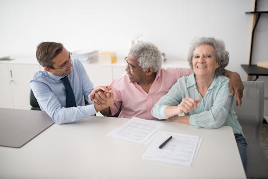 retired couple discussing finances with a financial advisor