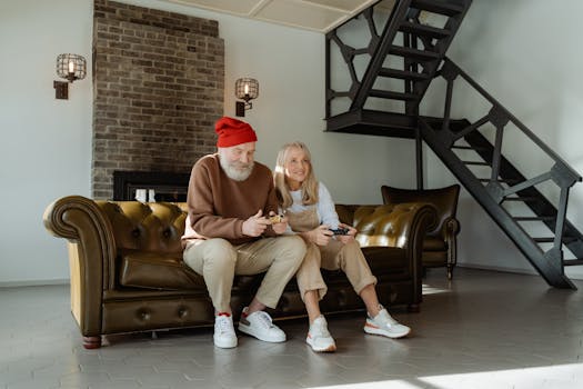 Retired couple enjoying their new, smaller home