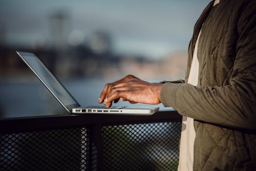 retiree using a laptop to research mortgage options