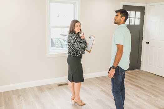 real estate agent showing a house to retirees