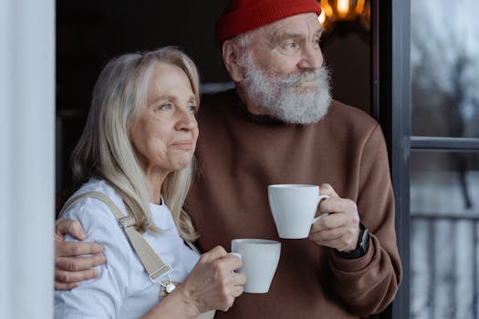 retired couple relaxing at home