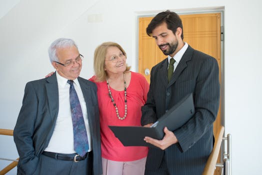 senior couple discussing mortgage options with a financial advisor