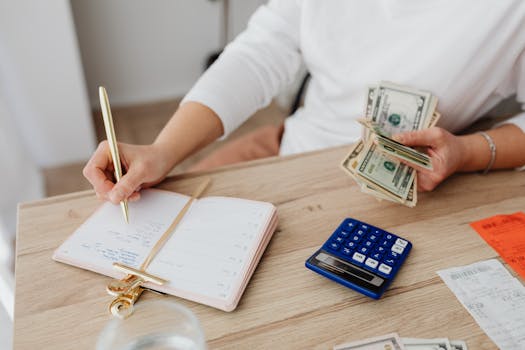 retired woman reviewing her budget at home