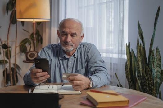 retiree reviewing finances at home