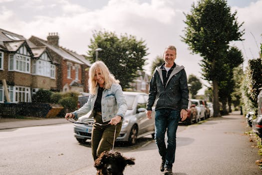 older couple walking through a neighborhood