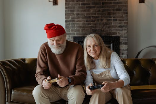 retired couple smiling at home