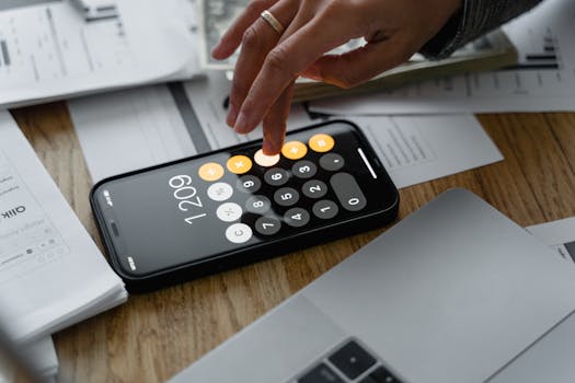 Mortgage payment calculator on a table