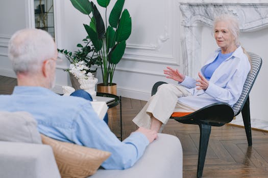 senior couple discussing finances at home