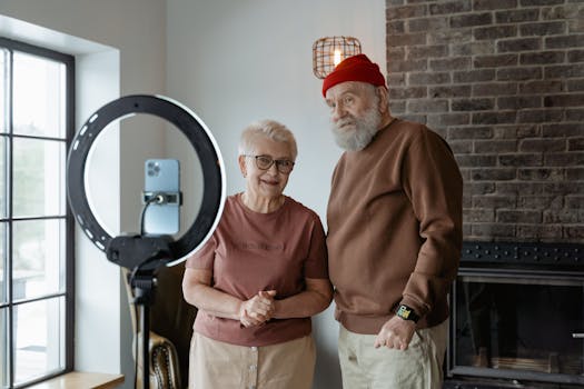 Retired couple smiling in their new home