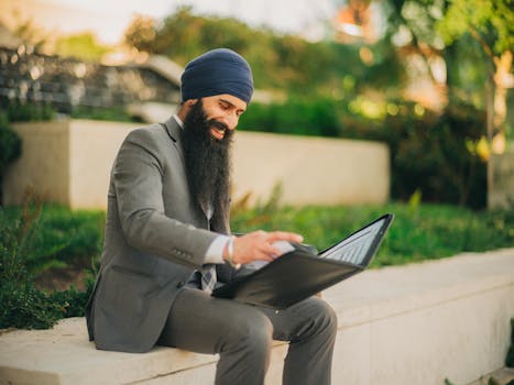 retiree smiling while reviewing a diversified investment portfolio